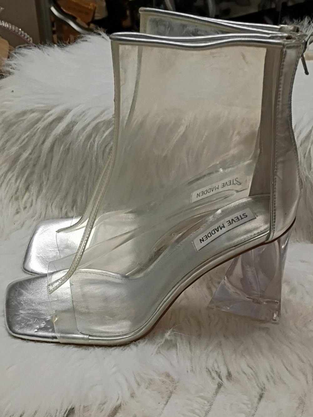 Steve Madden Tyro Retro Clear & Silver PVC Shootie Ankle Boots 9.5